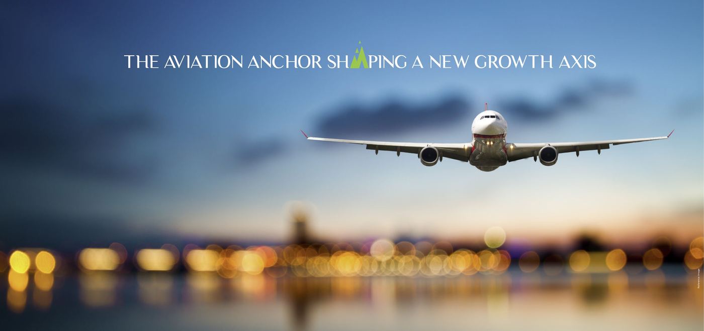 Aircraft on approach at dusk with the caption The Aviation Anchor Shaping A New Growth Axis — artistic reference image
